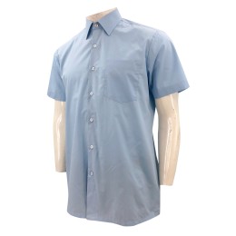 Customized short-sleeved light blue shirt design plain weave shirt cloth standard collar housekeeping department back turtle back design R346 Customized short-sleeved light blue shirt design plain weave shirt cloth standard collar housekeeping department back turtle back design R346